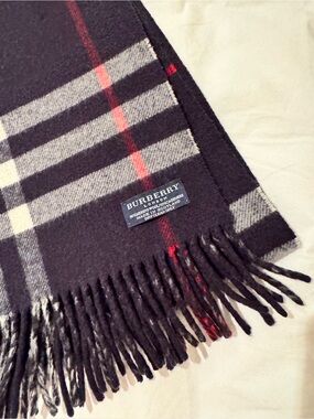 Burberry Men's Black Gray and Red Check Cashmere Scarf
